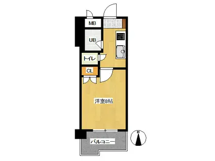 ウィルステージ古船場(1K/9階)の間取り写真