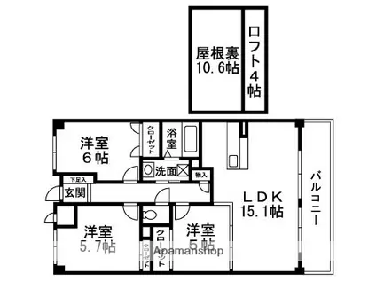 グローブコート城之前(3LDK/4階)の間取り写真