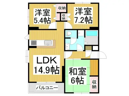 カサフィーナAI(3LDK/1階)の間取り写真