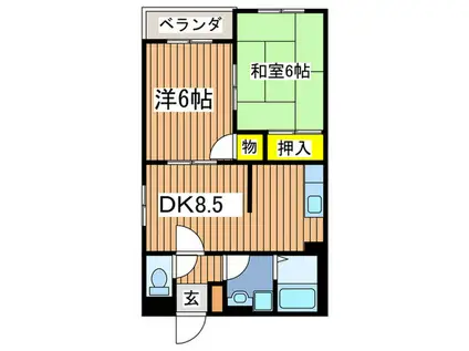 メルベーユ桜ヶ丘(2DK/2階)の間取り写真