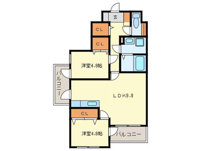 ベルメゾン高宮通(2LDK/4階)の間取り写真