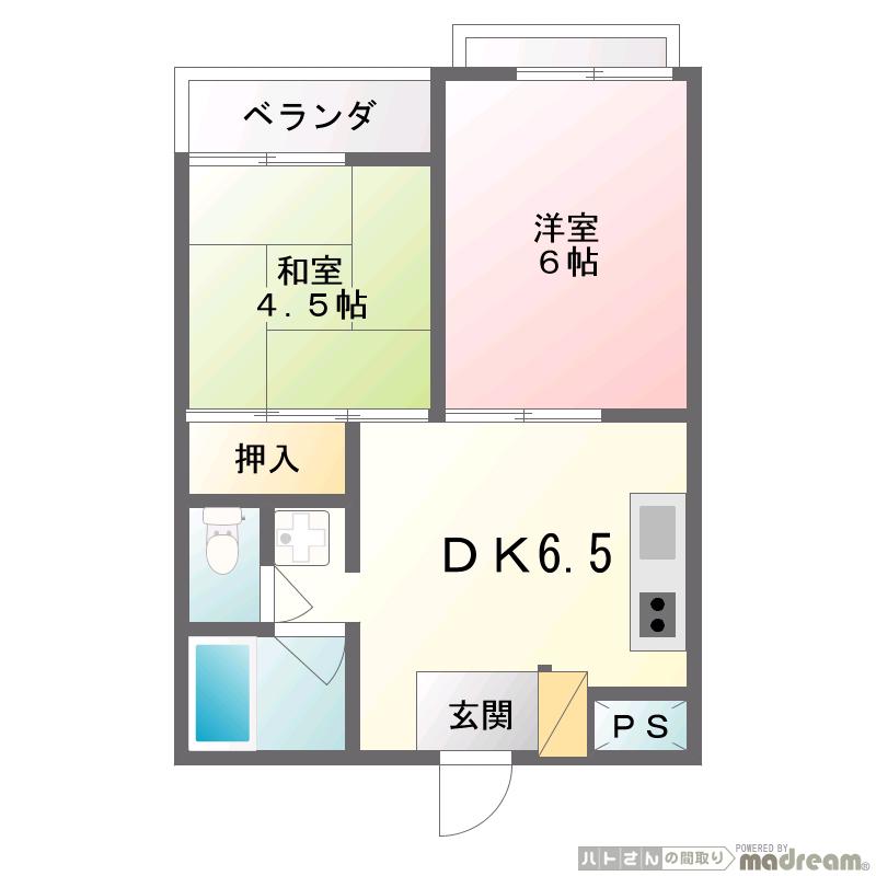 シェンドレ(2DK/6階)の間取り写真