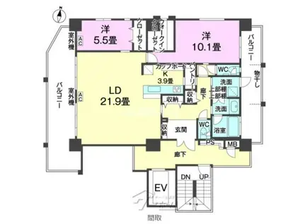 クオレンシア上之屋(2LDK/7階)の間取り写真