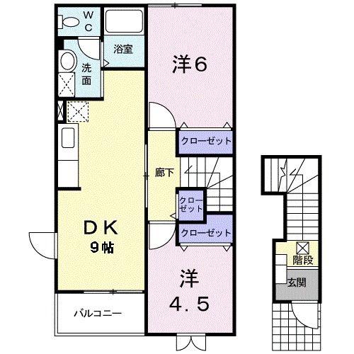 ナウビレッジ A(2DK/2階)の間取り写真