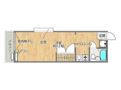 ブランキューブ塚口(ワンルーム/2階)の間取り写真
