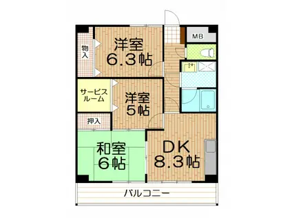 ゼルコーバ1(3SDK/2階)の間取り写真