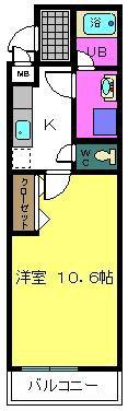 ティエラハウス西小二里(1K/2階)の間取り写真
