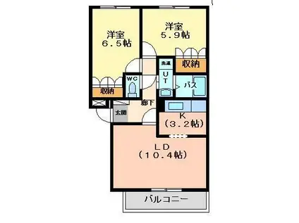 ヒルズQ(2LDK/2階)の間取り写真