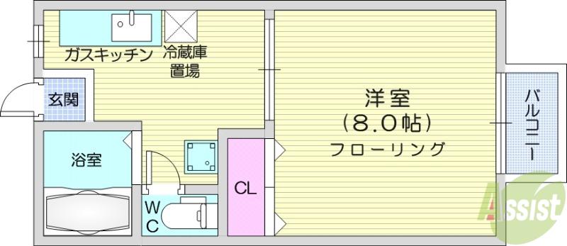 植木ハイツⅢ(1K/1階)の間取り写真