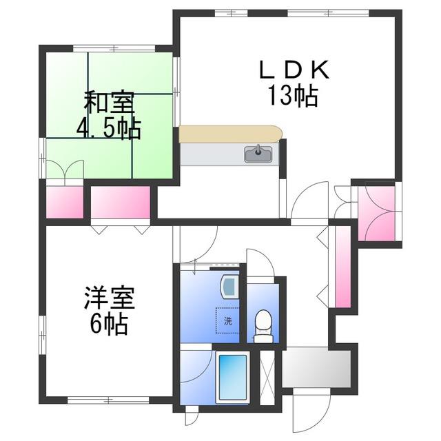 レモンフィールド 日根野(2LDK/1階)の間取り写真