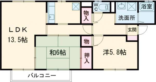 デイスターS棟(2LDK/1階)の間取り写真