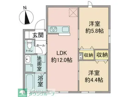 バンヤン(2LDK/2階)の間取り写真