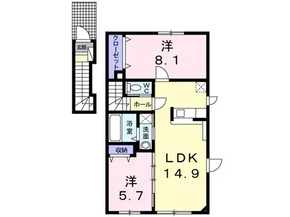 VILLA 佐藤 E(2LDK/2階)の間取り写真