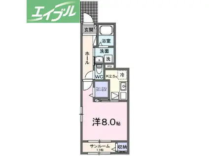 ルナテセラI(1K/1階)の間取り写真