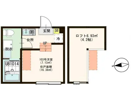 ルシエル北小岩(ワンルーム/1階)の間取り写真