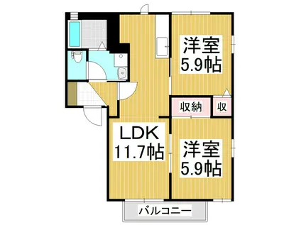 フレグランスたけくらA棟(2LDK/2階)の間取り写真