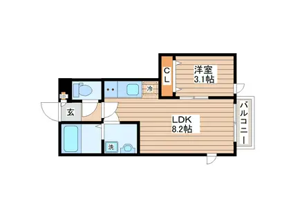 VIVID 長町南(1LDK/1階)の間取り写真