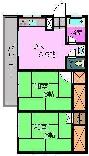 尾津アパート(2DK/3階)の間取り写真