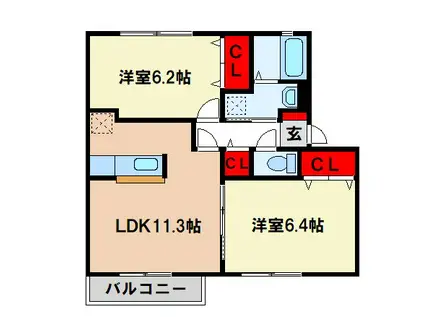 サジタリアステージB棟(2LDK/2階)の間取り写真