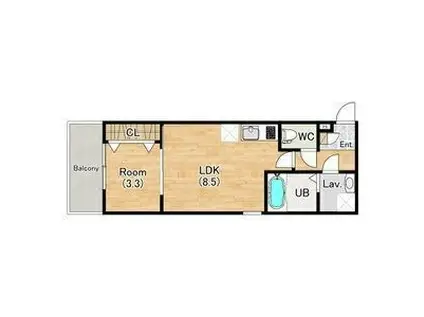 ジーメゾン八尾セレニテ(1LDK/3階)の間取り写真