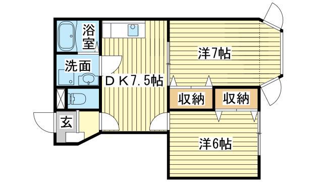 クレストヨコセキ(2DK/1階)の間取り写真