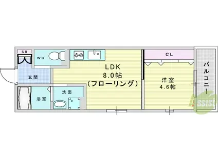 LA VIE BELLE 宝山町II(1LDK/2階)の間取り写真