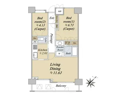 御殿山南パークハウス(2LDK/8階)の間取り写真