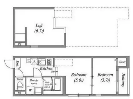 ハーモニーテラス東野八反畑町II(1DK/2階)の間取り写真