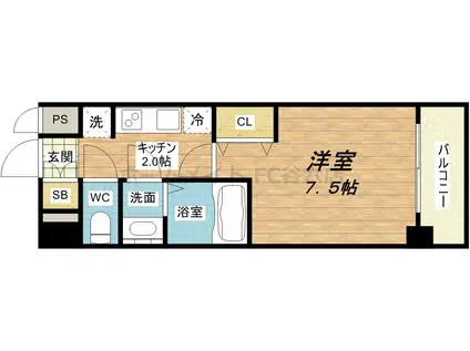 レインボーコート南堀江(1K/2階)の間取り写真