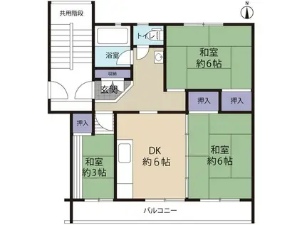 東高森団地21号棟(3DK/5階)の間取り写真