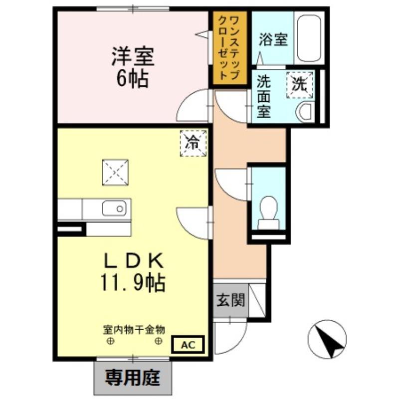 ディアコート北野(1LDK/1階)の間取り写真