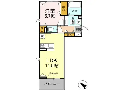 D-ROOM隈府 B棟(1LDK/3階)の間取り写真