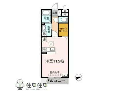 D-ROOMサンヒルズ B棟(ワンルーム/1階)の間取り写真