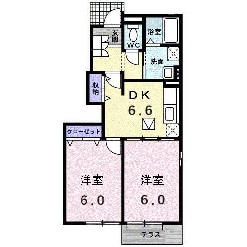 エバーグリーン(2DK/1階)の間取り写真