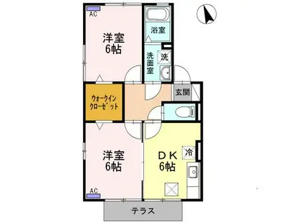 サンハイムイーストI A(2DK/1階)の間取り写真