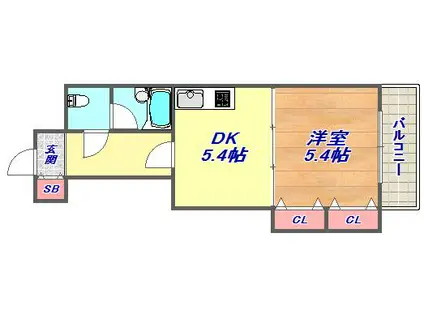エスペランサ御影Ⅱ(1DK/2階)の間取り写真