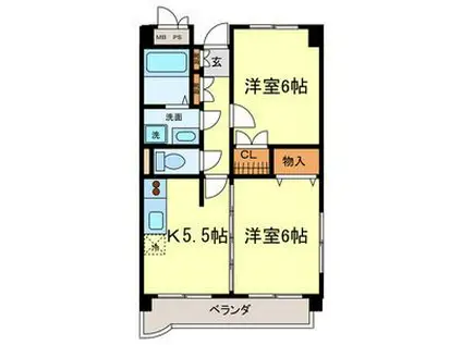 ヴァンコーポ大赤見(2K/2階)の間取り写真