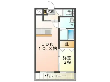 ヴォワ・ラクテ(1LDK/2階)の間取り写真