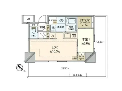 パークタワー向ケ丘遊園(1LDK/14階)の間取り写真