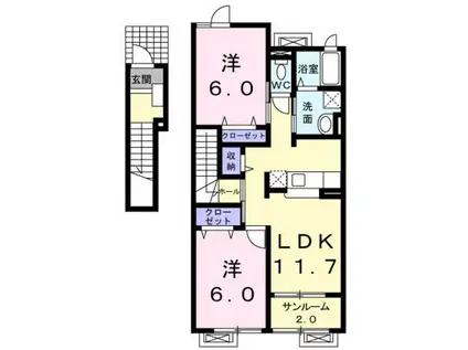 ブライトガーデンA(2LDK/2階)の間取り写真