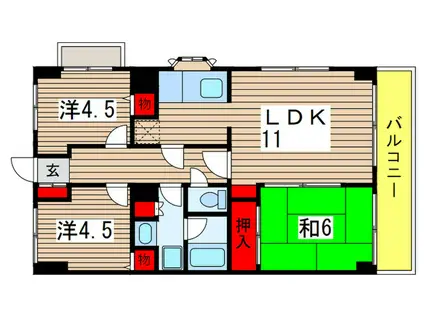 稲毛東マンション(3LDK/4階)の間取り写真