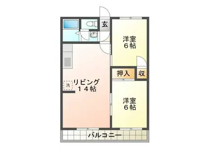 シティーハイツパテリッシアIII(2LDK/2階)の間取り写真