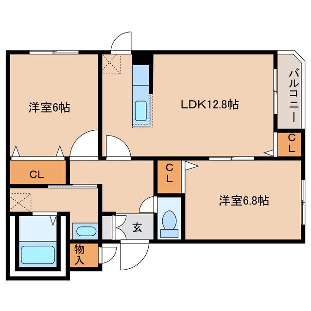 ジェルメ吉川町(2LDK/3階)の間取り写真