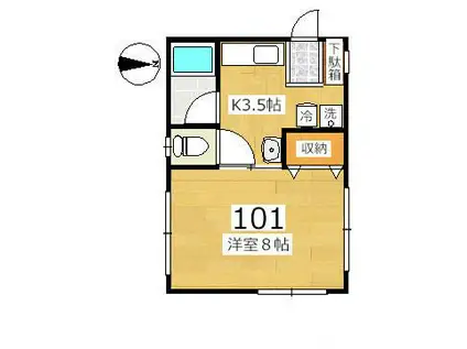 K-TWO(1K/1階)の間取り写真