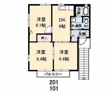 シャルマン C棟(3DK/1階)の間取り写真