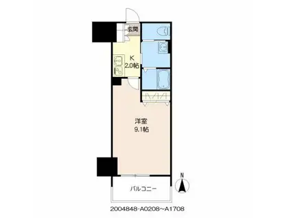 ジェイグランコート大濠公園(1K/14階)の間取り写真