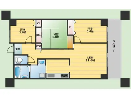 グランベール桃山台(3LDK/4階)の間取り写真