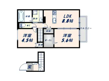 ローゼラルジュ B棟(2LDK/2階)の間取り写真