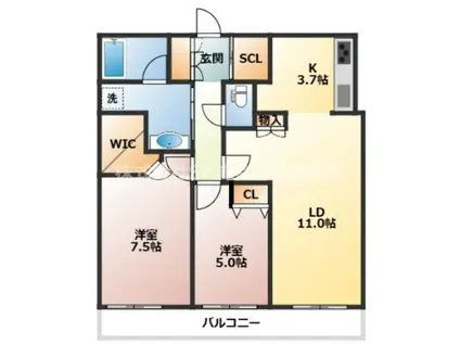 ザ・上本町タワー(2LDK/4階)の間取り写真