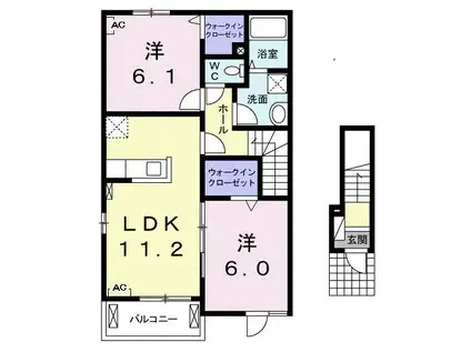 リヴィエール ドゥ(2LDK/2階)の間取り写真